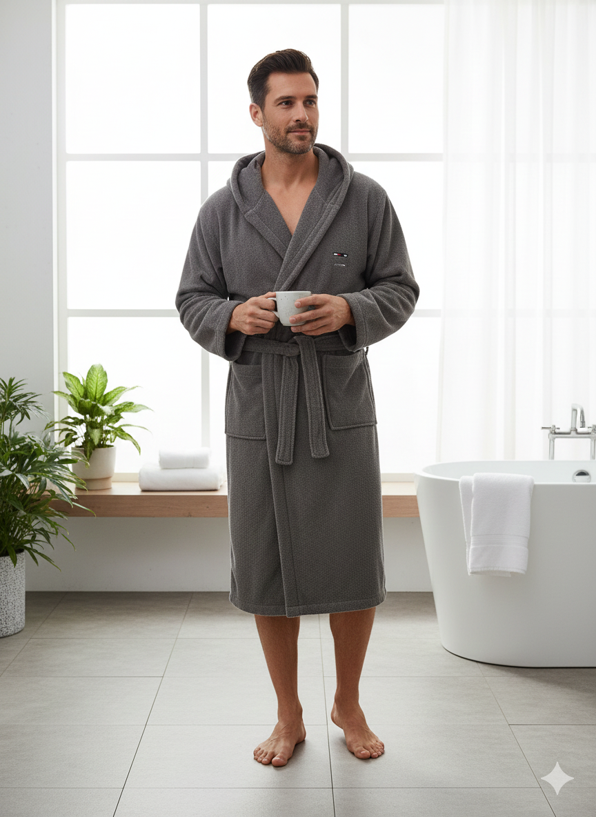 Ekskluzywny Szlafrok Męski Tommy Hilfiger z Kapturem – Kolor Magne 2 Ekskluzywny Szlafrok Męski Tommy Hilfiger z Kapturem – Kolor Magne - obrazek 2