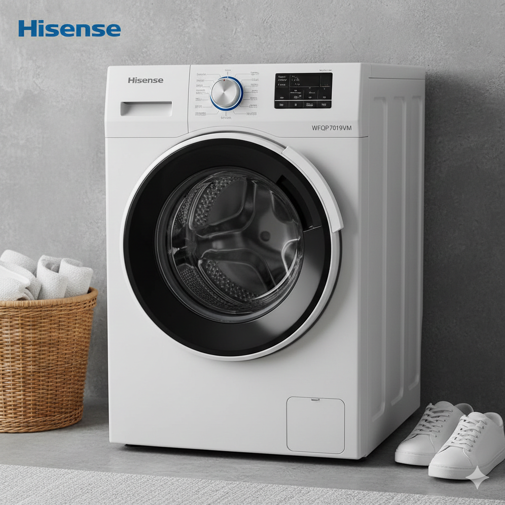 Fantastyczne Zakupy 5 Szukasz nowoczesnej, a zarazem kompaktowej pralki? Hisense WFQP701219VM to idealne rozwiązanie do mniejszych łazienek. Model typu Slim (głębokość tylko 45 cm) łączy w sobie dużą ładowność 7 kg z zaawansowaną technologią pary Steam Mix. Wyposażona w niezawodny silnik inwerterowy, zapewnia cichą pracę, oszczędność energii i długą żywotność urządzenia.