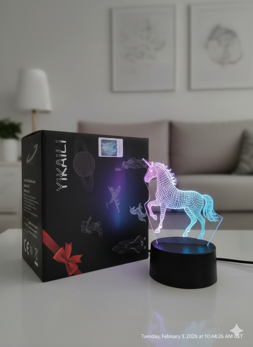 Lampka Nocna 3D LED YiKAiLi – Koń (The Horse 6) – Efekt Hologramu, 7 Kolorów, USB 1 Lampka Nocna 3D LED YiKAiLi – Koń (The Horse 6) – Efekt Hologramu, 7 Kolorów, USB