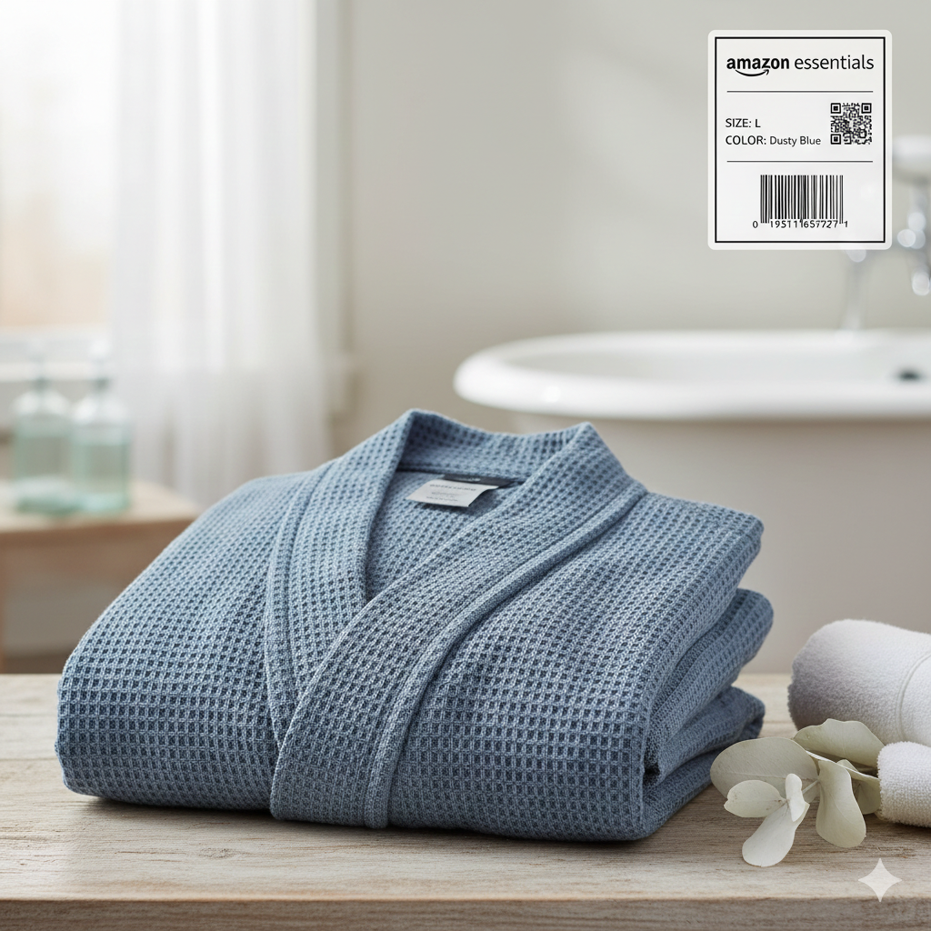 Fantastyczne Zakupy 8 Elegancki i niezwykle komfortowy męski szlafrok o strukturze waflowej od marki Amazon Essentials. Idealny wybór na poranną kawę, wyjście na basen lub relaks w domowym zaciszu. Wykonany z oddychającej mieszanki bawełny, zapewnia lekkość i doskonałą cyrkulację powietrza. Kolor Dusty Blue dodaje mu nowoczesnego, stonowanego charakteru.