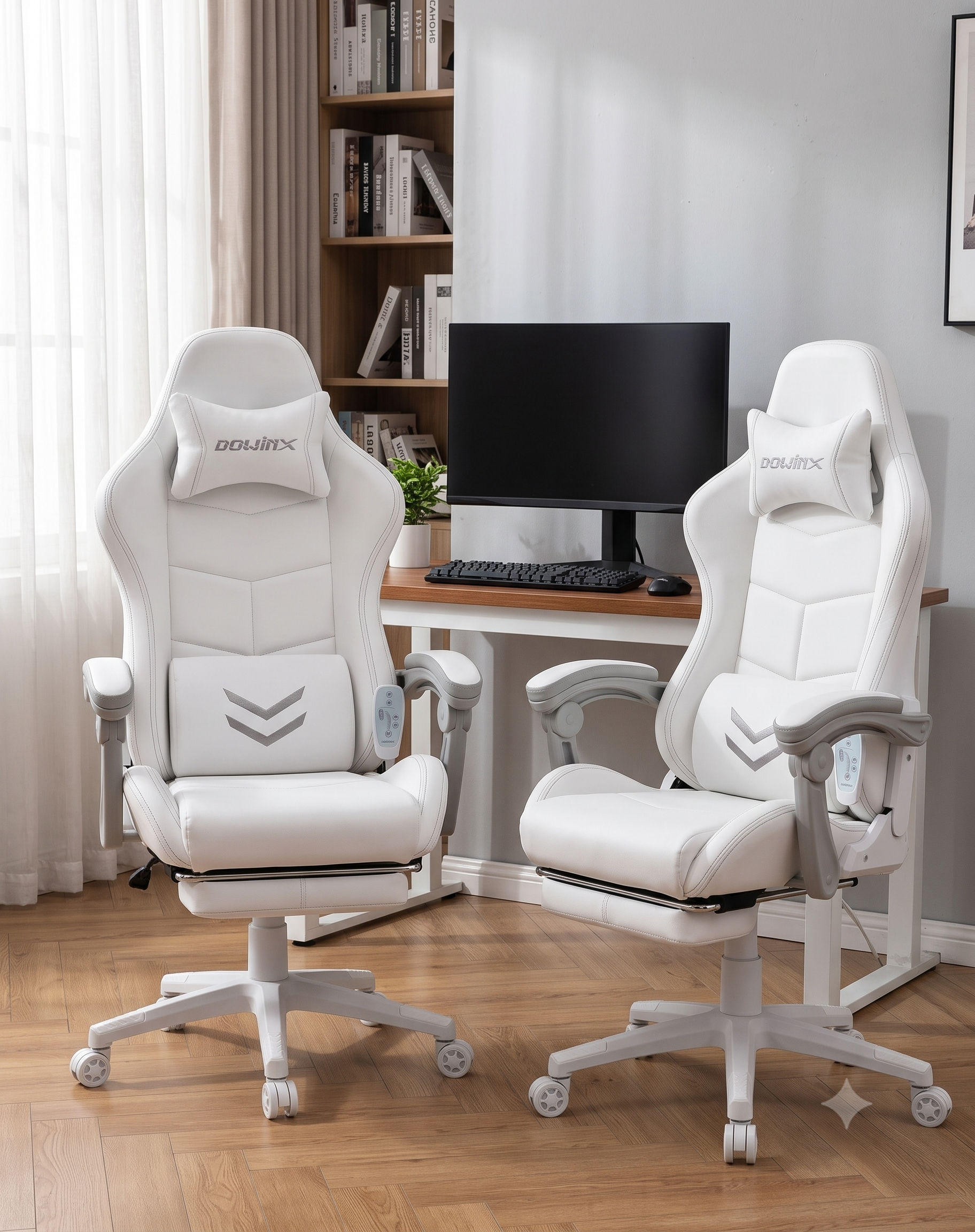 Ergonomiczny Fotel Gamingowy Dowinx LS-66D97A | Kubełkowy Fotel Biurowy z Masażem, Regulacją 4D i Podnóżkiem – Biały 2 Ergonomiczny Fotel Gamingowy Dowinx LS-66D97A | Kubełkowy Fotel Biurowy z Masażem, Regulacją 4D i Podnóżkiem – Biały - obrazek 2
