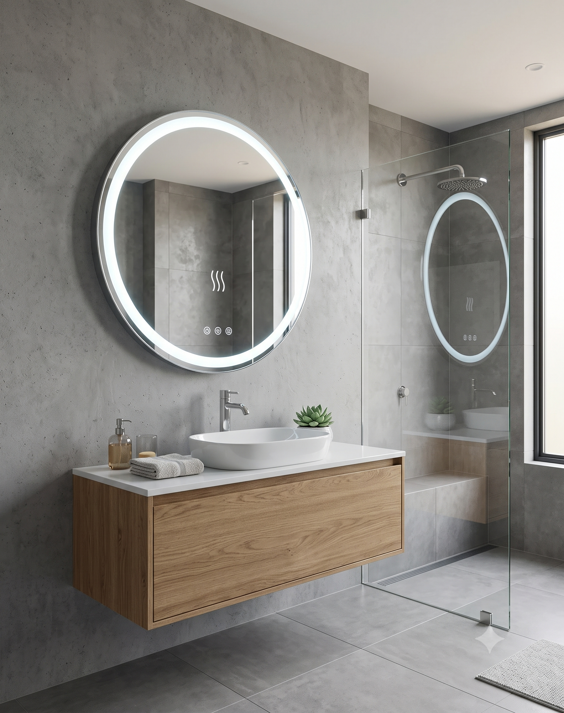 Okrągłe Lustro Łazienkowe LED Podświetlane Dotykowe z Matą Grzewczą Anti-Fog 80 cm (LWM213) 2 Okrągłe Lustro Łazienkowe LED Podświetlane Dotykowe z Matą Grzewczą Anti-Fog 80 cm (LWM213) - obrazek 2