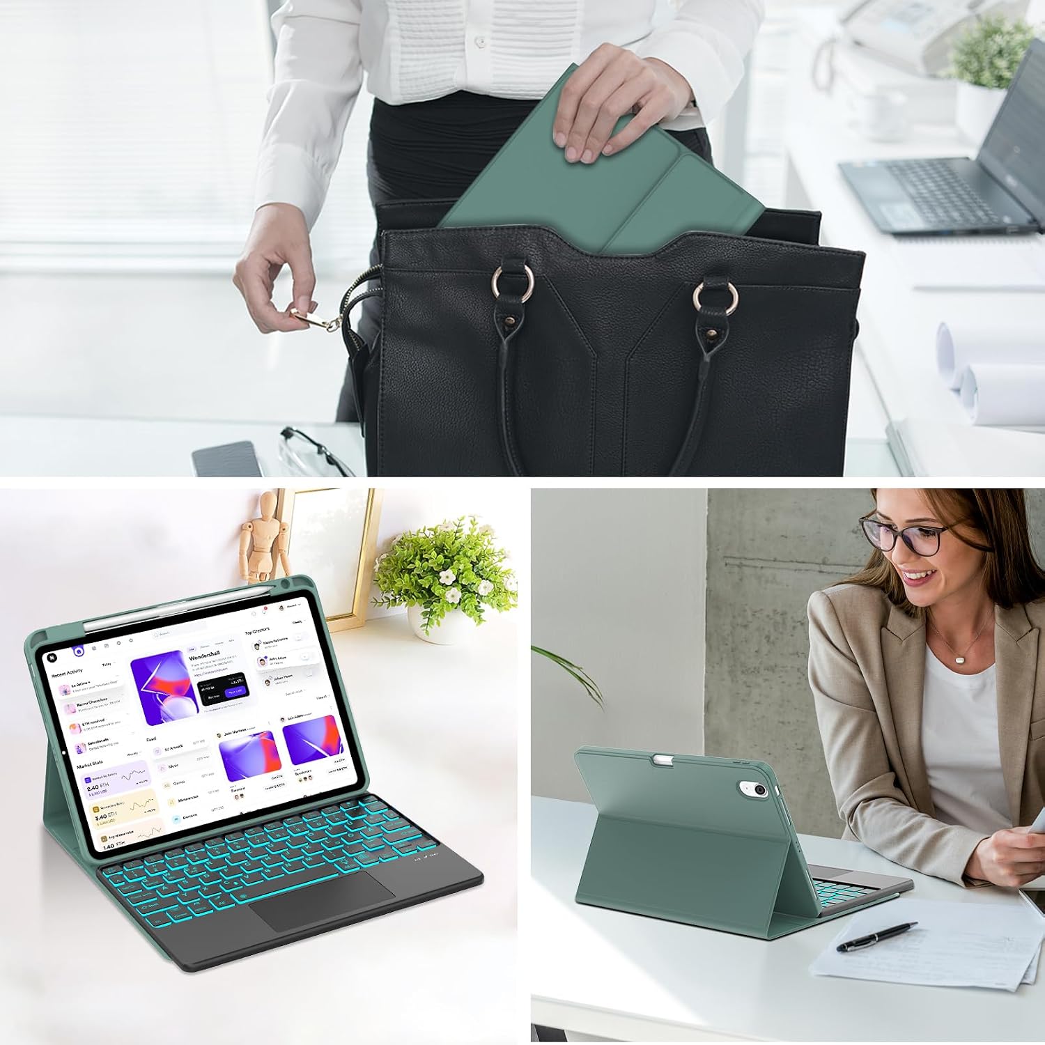 Etui Lenovo Tab P12 ciemnozielone 7 kolorów oświetlenia touchpad 8 3153bca55c9285845b560cab0c758ce2
