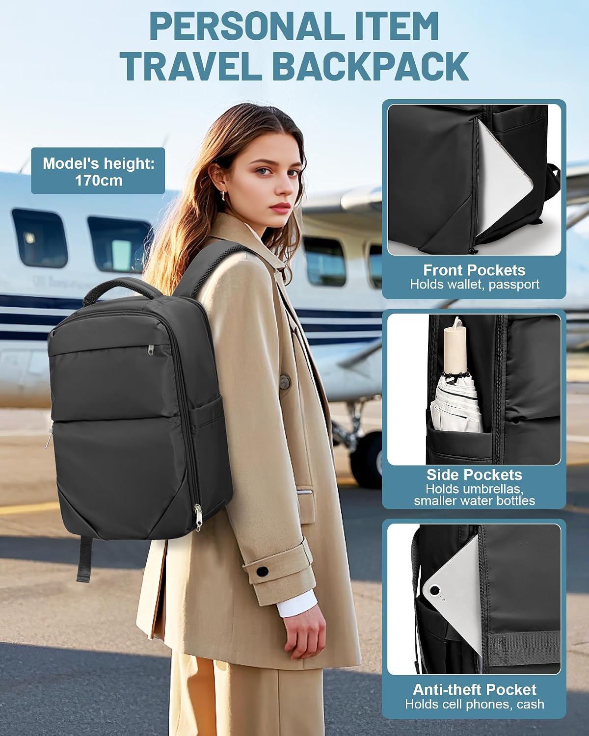 Plecak Ryanair 40x20x25 cm 20 l czarny na laptopa 14 cali podróżny 7 f0b737a2bf15d0761020b7a42dab35e4