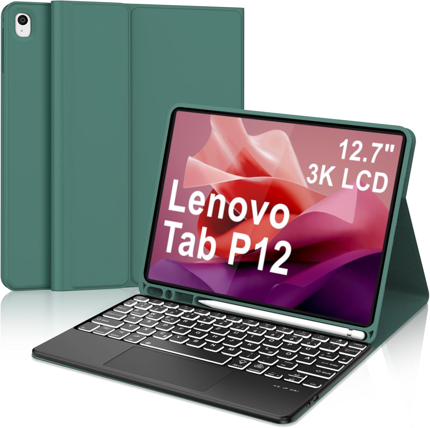 Etui Lenovo Tab P12 ciemnozielone 7 kolorów oświetlenia touchpad 2 b8a97a194ff9a827f1cc9d5d7b900bd5
