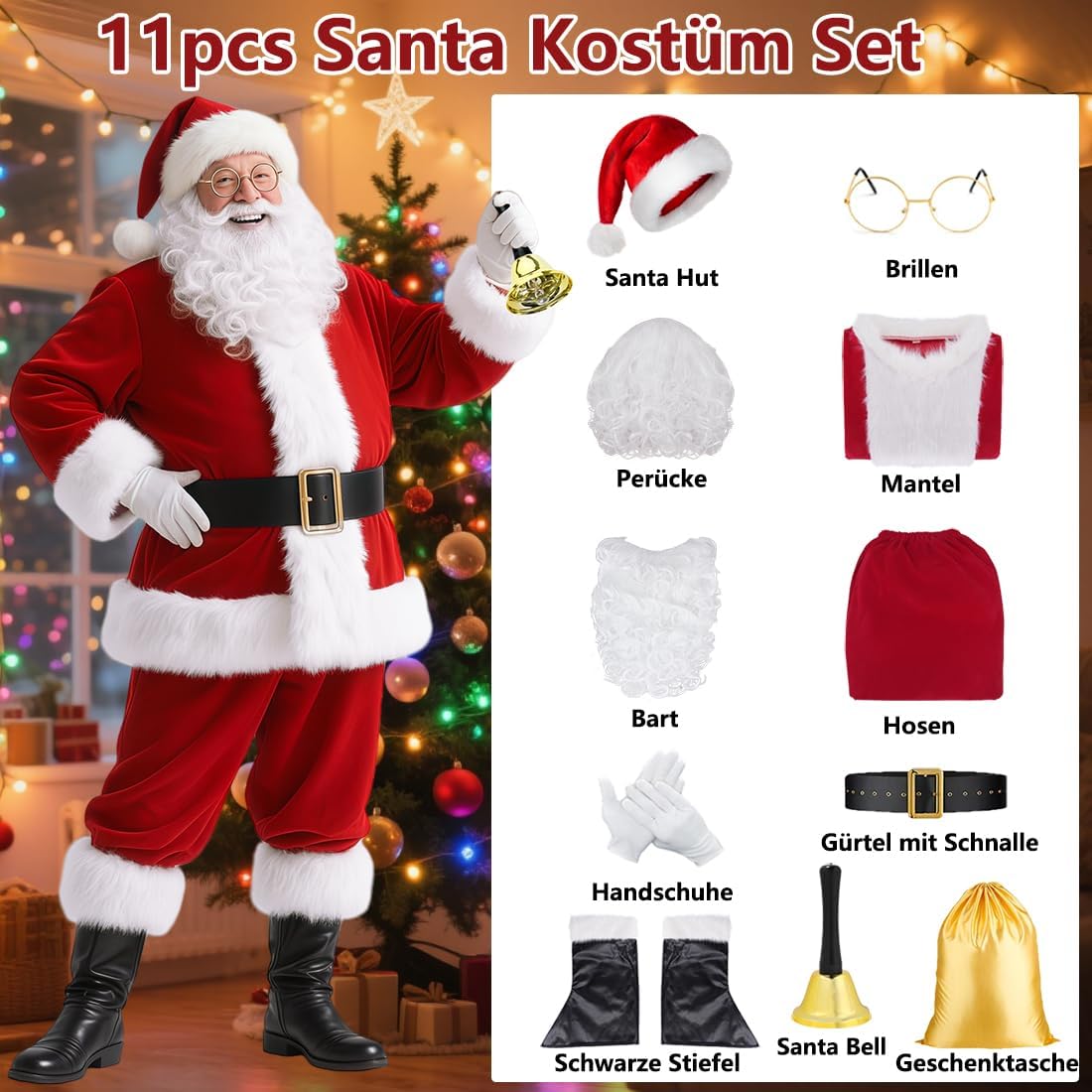Kostium Mikołaja Velvet Deluxe z czapką i peruką dla mężczyzn 5 4022edfbe19cf5e8737210707e77c3ae