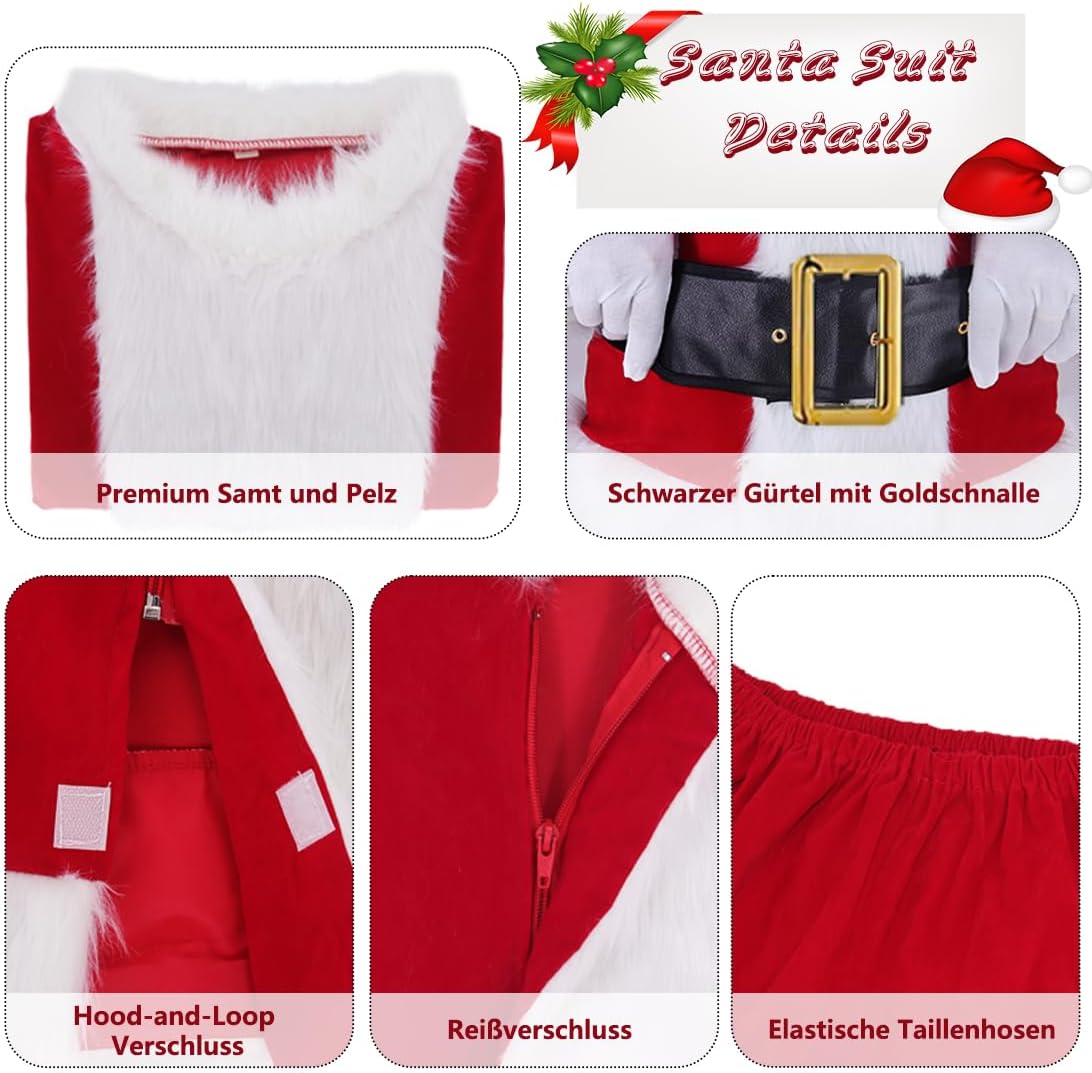 Kostium Mikołaja Velvet Deluxe z czapką i peruką dla mężczyzn 4 7029aa85e59c9cc67bbbb82b62ad5bdd
