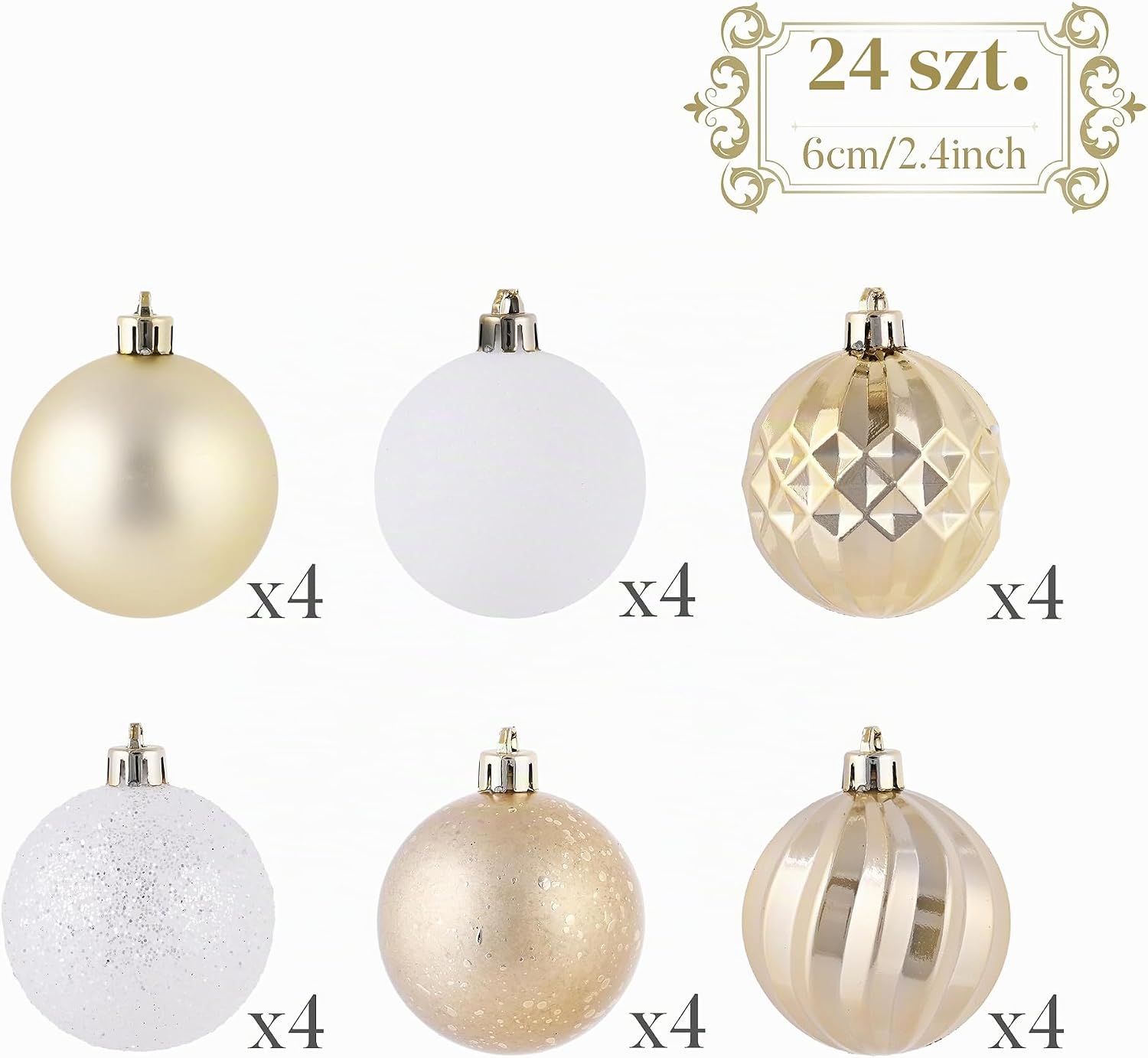 Ozdoby choinkowe Valery Madelyn Złote białe 6 cm nietłukące się 24 sztuki 7 5b80d4576ae889228d8e1e35cb72135b