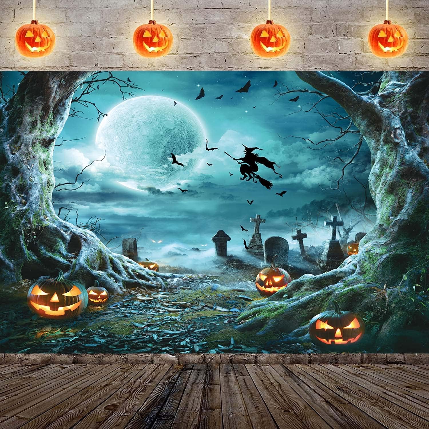 Backdrop Halloween Party Full Moon Night 2.1 x 1.5 m Pumpkin Decoration 6 000cf0b14de17189a2e20485075e41cf
